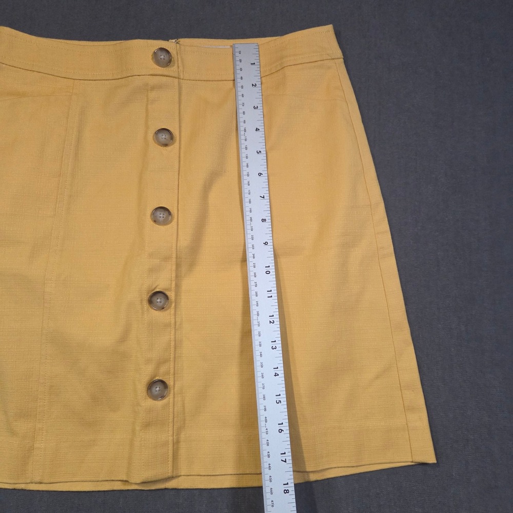 Loft Outlet Mini Skirt Womens 4 Yellow Button Front Textured A-Line Zip Back - Picture 4 of 7